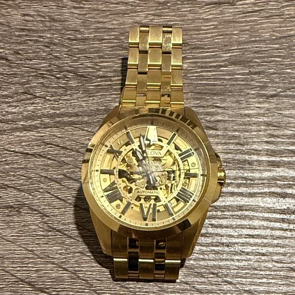 Bulova Gold Skeleton Dial Watch